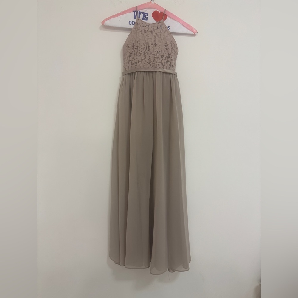 Christina Wu Taupe Halter Jr.  Bridesmaid Dress
